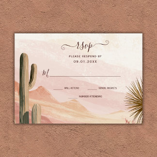 Boho Zuidwestelijke Aquarel Woestijn Cactus Bruilo RSVP Kaartje