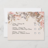 Boho Zwart Bloem Roze Roos Goud RSVP Aangepast (Achterkant)