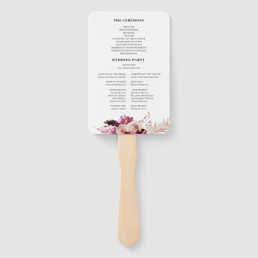 Boho zwart bordeaux bloemenbruiloft hand fan handwaaier (Achterkant)