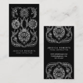 Boho Zwart en Wit Elegant Modern Floral Visitekaartje (Voorkant / Achterkant)