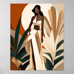 Boho Zwart Meisje Boss Vrouw Gezichtloze Wand Art  Poster