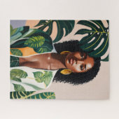 Boho Zwart Vrouw Botanisch Portret Legpuzzel (Horizontaal)
