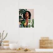 Boho Zwart Vrouw Botanisch Portret Poster (Keuken)