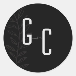 Boho Zwart-Wit Botanische Bruiloft Cla Ronde Sticker