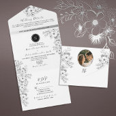 Boho Zwart-wit bruiloft All In One Uitnodiging