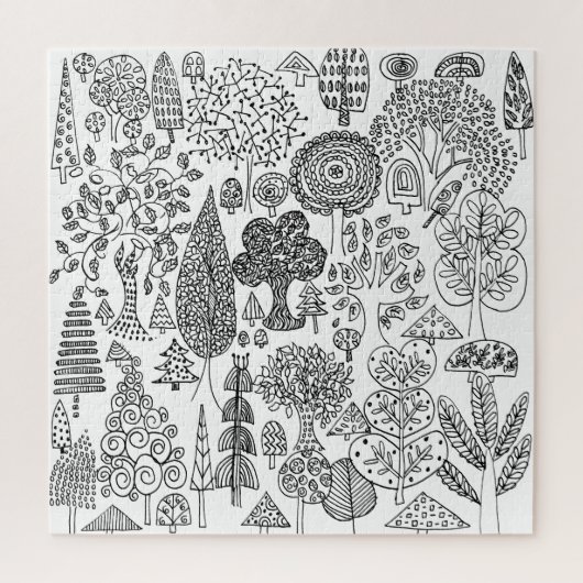 Boho zwart-wit decoratieve boom gemêleerd legpuzzel (Verticaal)