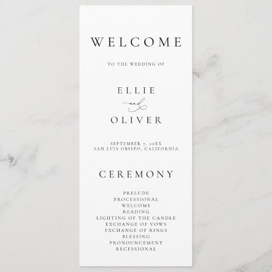 Boho Zwart & Wit Elegante Minimalistische Huwelijk Programma (Voorkant)