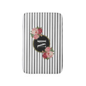 Boho zwart wit gestreept bloemmonogram badmat (Voorkant Verticaal)