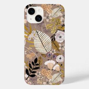 Boho Zwart Wit Goud Perzik Lijn Getekend Blad Bloe Case-Mate iPhone 14 Hoesje