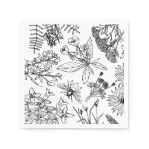Boho Zwart-wit Wildflower Papier Servet