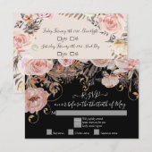 Boho Zwarte Bloem Roze Roze Goud RSVP Aangepaste A Kaartje (Voorkant / Achterkant)