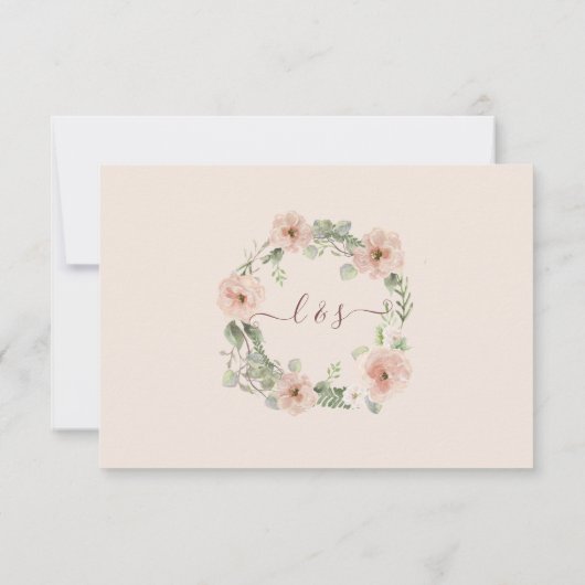 Boho Zwarte Bloemige Blush Roze RSVP Reactie (Achterkant)