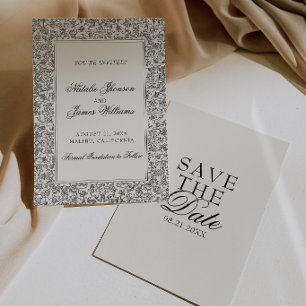Boho Zwarte Crème Bloemige Foto Botanische Bruilof Save The Date