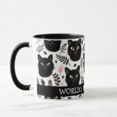 Boho zwarte katten en bladeren kat mam mok (Links)