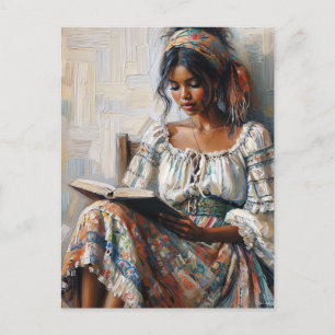 Boho Zwarte Vrouw Leest Boheemse Briefkaart