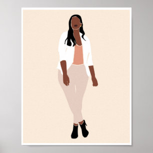 Boho Zwarte Vrouw Witte Blazer Mode Kunst Poster