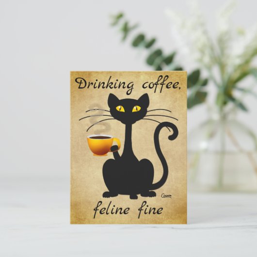 Boire Café Feline Fine - Carte postale (Debout devant)