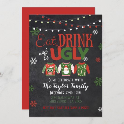 Boire et être moche Noël Fête Invitation (Devant / Derrière)