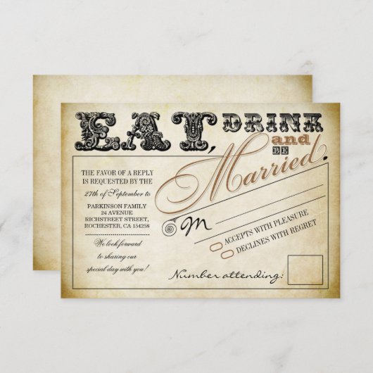 boire et se marier mariage RSVP (Devant / Derrière)