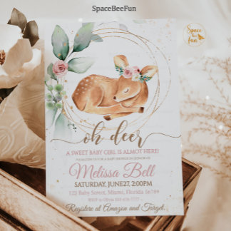 Bois animal cerf Baby shower Invitation fille