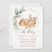 Bois animal cerf Baby shower Invitation fille (Devant)