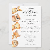 Bois animaux automne bébé garçon douche invitation (Devant)