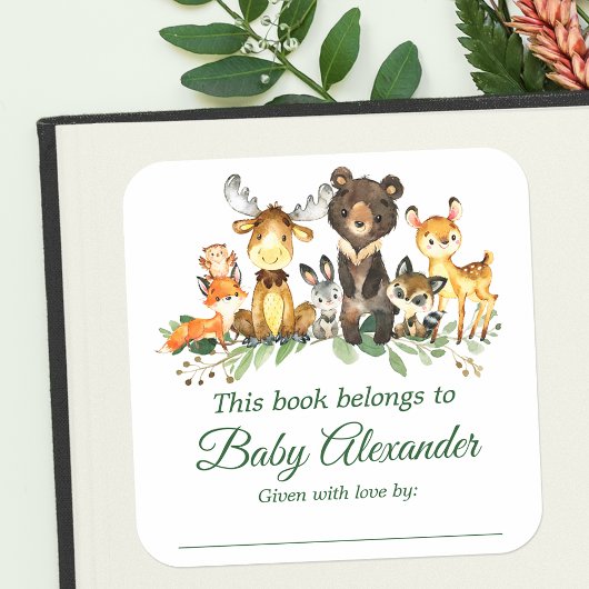 Bois Animaux Baby shower Bookplate Étiquette