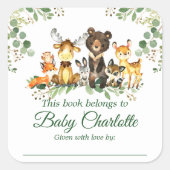 Bois Animaux Baby shower Green Bookplate Étiquette (Devant)