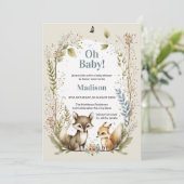 Bois Animaux Baby shower Invitation Aquarelle (Debout devant)