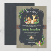 Bois Animaux Baby shower Invitation Garçon (Devant / Derrière)