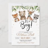 Bois Animaux Baby shower Invitation Garçon Ours (Devant)