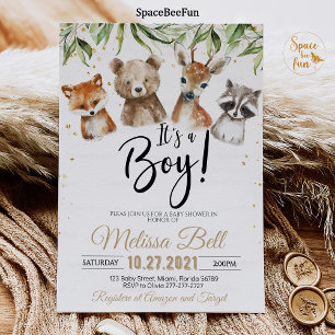 Bois Animaux Baby shower Invitation Garçon Ours