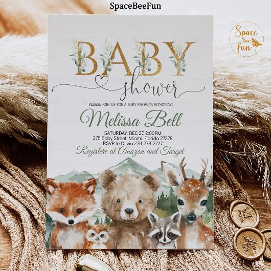 Bois Animaux Baby shower Invitation Garçon Ours