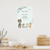 Bois Animaux Baby shower rose Affiche de bienvenue (Cuisine)