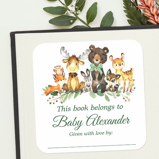 Bois Animaux Bow Baby shower Bookplate Étiquette