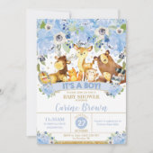 Bois Animaux Floral Baby shower Invitation Garçon (Devant)