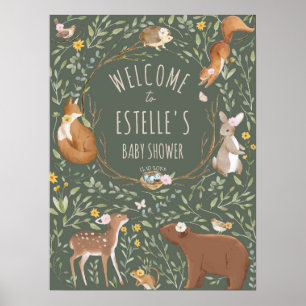 Bois Animaux Forêt Baby shower Affiche de bienvenu