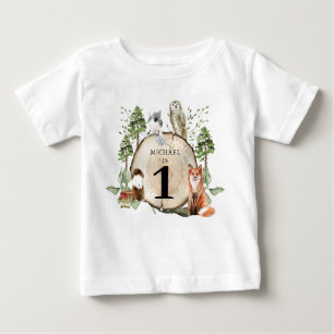 Bois Animaux Garçon 1er Anniversaire T-shirt