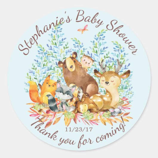Bois Animaux Garçons Baby shower Favoriser Sticker (Devant)