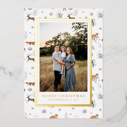 Bois Animaux Noël Carte photo de vacances (Recto)