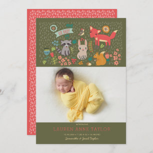 Bois Animaux Nouveau Faire-part de naissance bébé