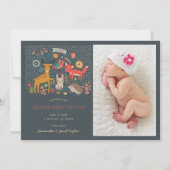 Bois Animaux Nouveau Faire-part de naissance bébé (Devant)