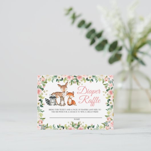 Bois Animaux & Pink Rose Diaper Carte Raffle (Debout devant)
