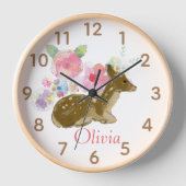 Bois Animaux Rose Floral Bois Horloge (Recto)