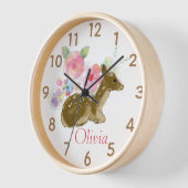 Bois Animaux Rose Floral Bois Horloge (Angle)