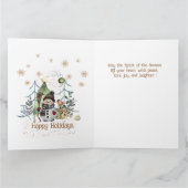 Bois Animaux Snowman Noël Carte bleue Turquoise (Intérieur)