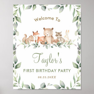 Bois Animaux Végétation Anniversaire Affiche de bi