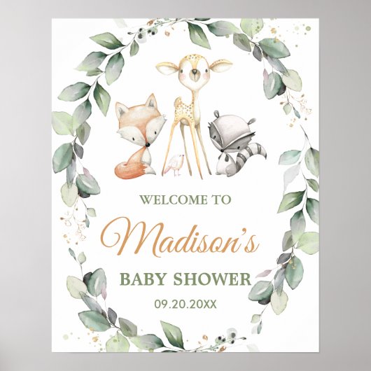 Bois Animaux Végétation Baby shower Affiche de bie (Devant)