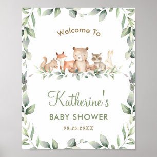 Bois Animaux Végétation Baby shower Affiche de bie