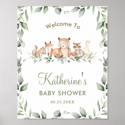Bois Animaux Végétation Baby shower Affiche de bie (Devant)